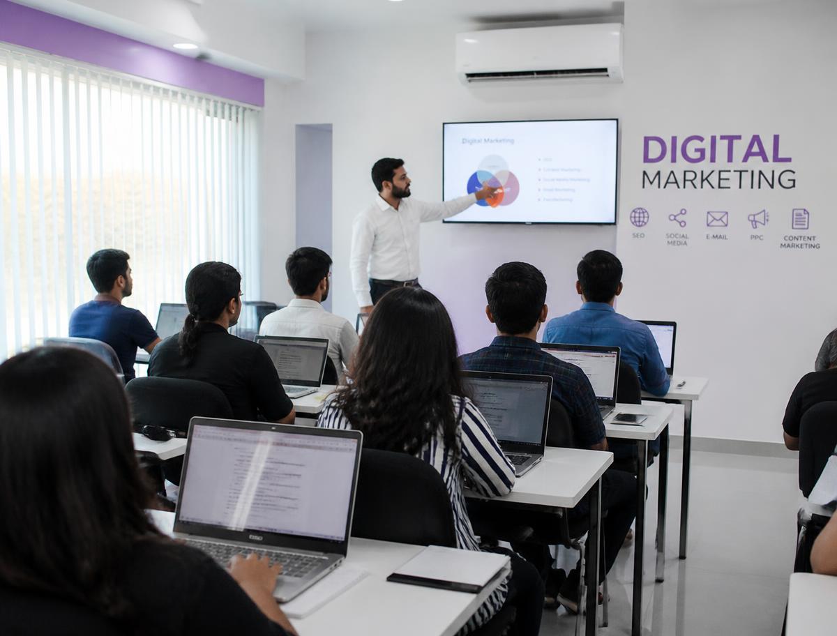 Learners in a practical digital marketing class